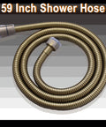 59 inch shower hose in brushed gold finish, flexible design, complements Straight Up Premium Dual Rain Shower System.