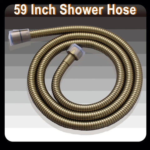 59 inch shower hose in brushed gold finish, flexible design, complements Straight Up Premium Dual Rain Shower System.