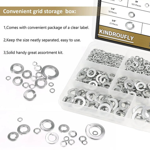 Rock Solid 304 Stainless Steel Lock Washers And Split Spring Washer Assortment Kit Featuring Eight Pro Sizes Built Tough For Everyday Garage Tasks And Heavy Duty Fixes Including A Sturdy 452 Piece Set