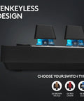 Top Shelf Tenkeyless Wireless Gaming Keyboard With Snappy Tactile Switches And Blazing Lightspeed Response For Crushing Every Ranked Match In Polished Black Frame close-up of switch types