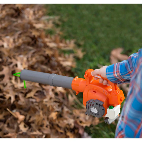 Child using 125B Toy Leaf Blower For Kids That Actually Blows Air And Lights Up, Totally Realistic Mini Tool For Toddlers And Up