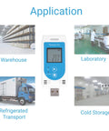 No Sweat Usb Temperature And Humidity Data Logger With Heavy Duty Memory Bank And Smooth Lcd Readout for warehouse and cold storage tracking.