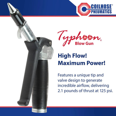 Typhoon TYP-2500CS High Volume Blow Gun With 1/4-Inch NPT And High Flow Tip For Industrial Cleanup Delivers 34 CFM At 125 PSI