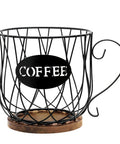 Go To Rustic Metal K Cup Pod Holder With Wooden Base Large Wire Basket Coffee Storage For Countertop, farmhouse decor style.