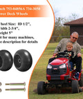 Deck Roller Wheels Kit For Lawn Mower 75304856A Replacement 4 Packs Beefed Up Fit with man and child on mower