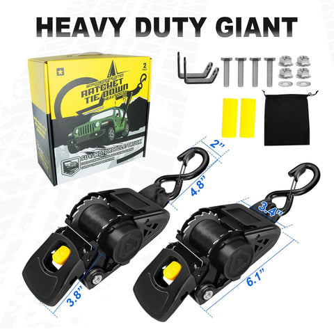 Bolt On Boat Ratchet Straps With Retractable Transom Tie Downs 2x50 Inches 2200 Lbs Break Strength with installation kit