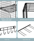 Heavy Duty Garage Wall Shelf With Wire Baskets, Tool Rack And Hooks, four component views in detail, durable metal construction