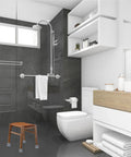 Bathroom with shower stool showing Non Slip Shower Chair Feet Replacement Kit 8 Pack Durable Rubber Foot Caps for stability