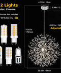 12 Lights Modern Firework Crystal Chandelier With Lit Dandelion Design Chrome Finish Stainless Steel Pendant Light dimensions