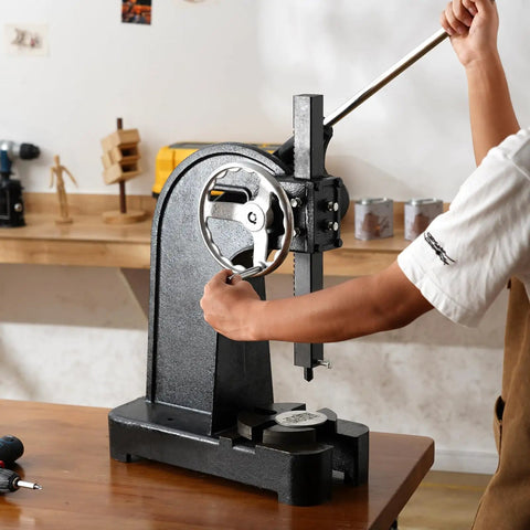 Built Tough Manual Arbor Press With 3 Ton Ratchet Leverage Action And Boss Level Cast Iron Construction For Precision Stamping Bending And Killer Metal Fab Projects