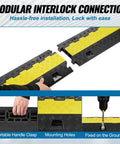 Beefed Up Heavy Duty 5 Pack TPU Cable Protector Ramp With 2 Channel Design showing modular interlock connection