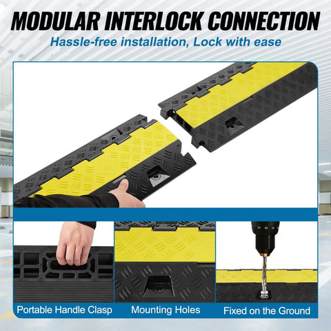 Beefed Up Heavy Duty 5 Pack TPU Cable Protector Ramp With 2 Channel Design showing modular interlock connection