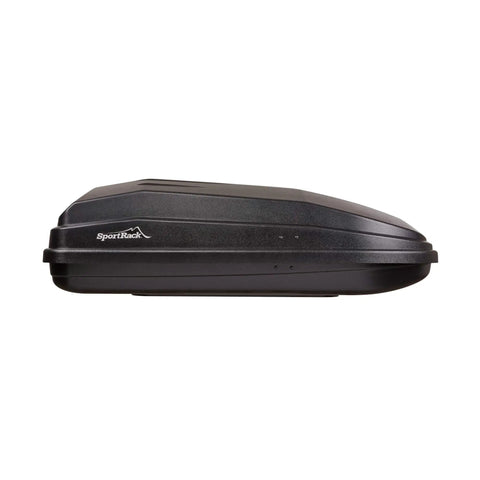 Side view of Vista XL Rear-Opening Cargo Box Black 18 Cu Ft UV-Resistant ABS Roof Rack Storage Tool-Free Mounting Includes Lock And Key