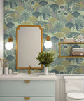 Bathroom with Green Floral Peel And Stick Wallpaper Vinyl Roll 17.7 Inch By 393.7 Inch Vintage Botanical Contact Paper installed