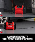 Dual Power Tire Inflator Portable Air Compressor With 12V Car Plug And 120V Home Use Up To 150 PSI Digital Gauge Auto Shut Off LED Light Handy Air Pump for Cars Bikes And Inflatables