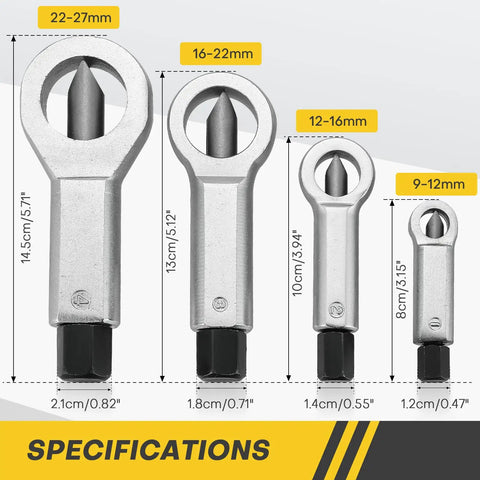 Heavy Duty Nut Splitter Set For Removing Damaged Rusted Nuts With Ease In The Garage Or Workshop Four Piece Chrome Plated 40Cr Steel