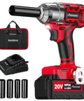 Brushless Half Inch Cordless Impact Wrench 20V With 3 Speeds Up To 370 Ft Lbs Torque 500 Nm 3.0Ah Battery Fast Charger And 4 Piece Impact Socket Set