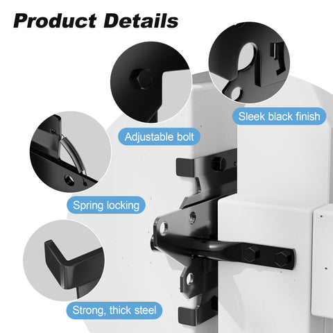Heavy Duty Self Locking Gate Latch for Pool and Garden Gates, Weatherproof Black Finish, close-up on features and texture