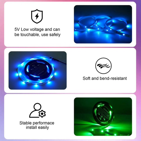 Ultimate USB Powered RGB 5050 LED TV Backlight Strip Kit For 46 To 65 Inch Televisions, flexible and safe with blue-green glow