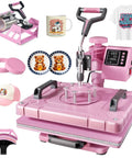5 In 1 Heat Press 12x15 Swing Away Sublimation Machine For T Shirts Hats And Garments With Teflon Sheets Aluminum Heating Plate Safe Precise Printing Every Time, pink swing-away press