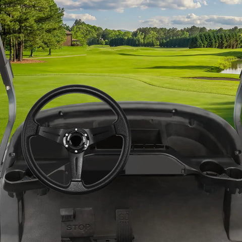 Sharp Universal Golf Cart Steering Wheel With Slick Beefy Grip And Crisp Black Center Stripe For Club Car Ds Precedent Ezgo Rvx Txt Yamaha Requires Chrome Adapter For Quick Install in golf cart interior.