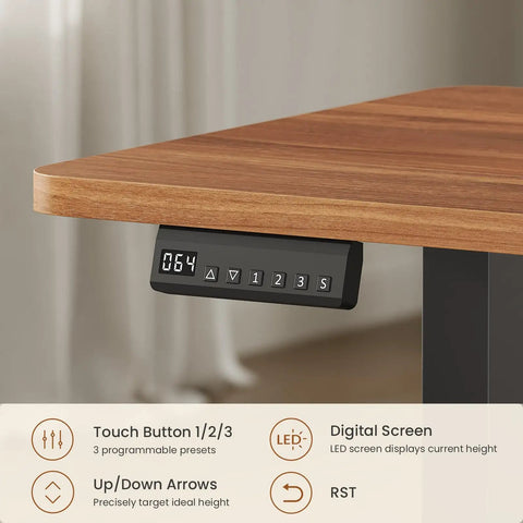 Chic 47 Inch Farmhouse Electric Lift Top Coffee Table With Storage Drawers Shelves Height Adjustable Standing Desk For Living Room Brown control panel with LED display and preset buttons