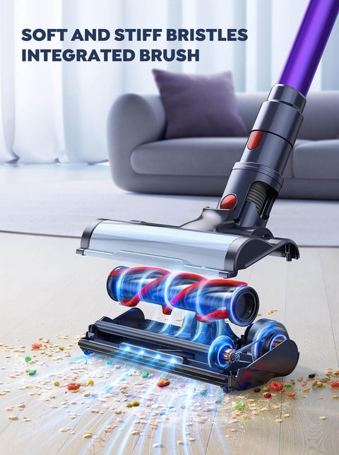Dual Battery Cordless Vacuum Cleaner With 110 Minutes Run Time 45KPa Suction 550W Brushless Motor cleaning crumbs on floor