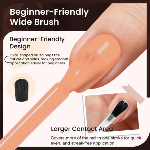 Beginner-friendly brush applying 8 Piece Hema Free Gel Nail Polish Set With Base Coat And Top Coat, 6 Color Gel Polishes