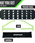 4-In-1 Soccer Rebounder Board For Backyard Training components including passing panel, legs, and sandbag