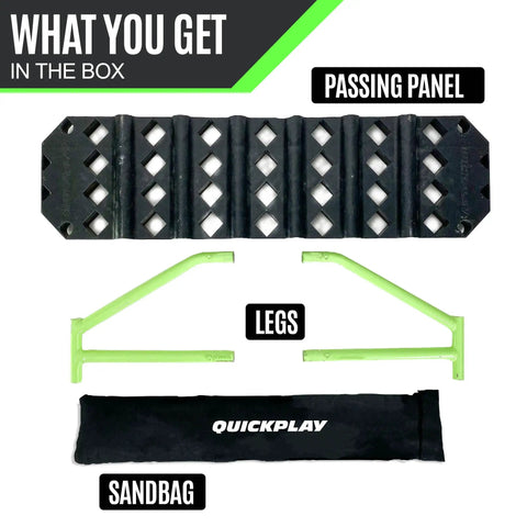 4-In-1 Soccer Rebounder Board For Backyard Training components including passing panel, legs, and sandbag