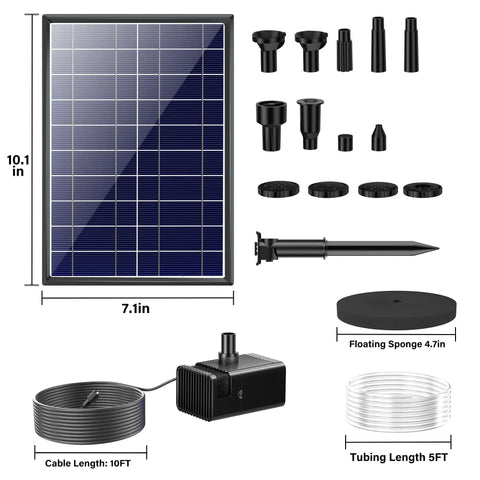 Seven Point Five Watt Solar Water Pump For Ponds And Fountains With DIY Five Foot Tubing Dry Run Protected components layout