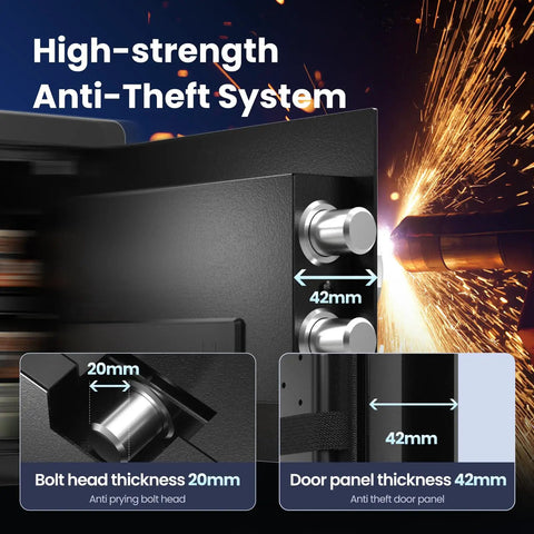 Smart Biometric Safe With Fingerprint Lock, Silent Mode, Backlit Keypad And LED Light, Compact Home Safe for security details