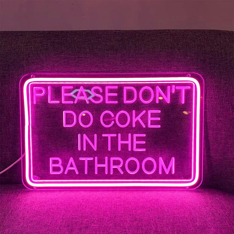 Please Dont Do Coke In The Bathroom 3D Art Carving Neon Sign Pink LED USB Wall Decor 40x27 Cm on sofa backdrop