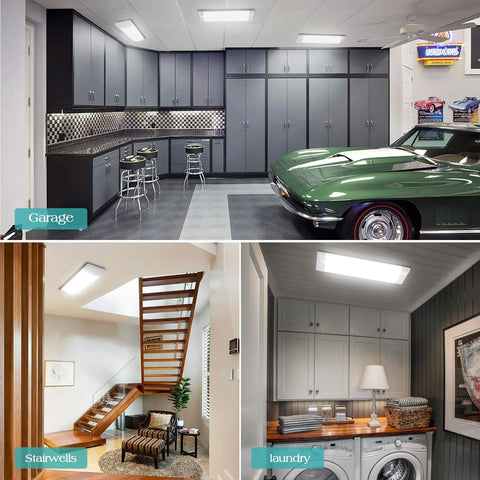 Slick Two Foot Wraparound LED Light Fixture With Soft Diffuser Glare Free 2400 Lumens 4000K Bright White in garage, stairwell, laundry room