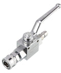 High-pressure ball valve kit for power washer hose, angled side view, chrome, 3/8 in quick-disconnect