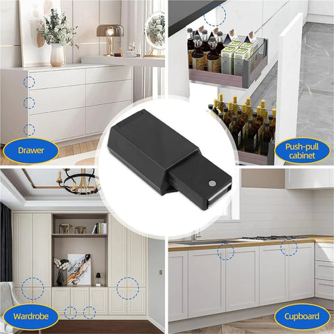 Heavy Duty Magnetic Push Latch For Cabinets And Doors Easy Open Touch Latch Hardware, black stainless steel, in cabinets and drawers.