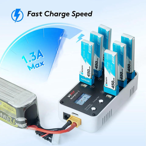 Six Port One S LiPo Battery Storage Charger And Discharger For Tiny Whoop Drones With LCD Screen charging six batteries