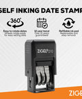 Top Tier Self Inking Date Stamp With Smooth Rotating Wheels And Refillable Red Ink Pad Built Tough, black design with rotating date wheels.