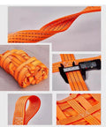 Heavy Duty Cargo Net For Locking Down Gear With Rock Solid Nylon Lifting Straps, showcasing 5x5 feet mesh and orange webbing for secure loads.