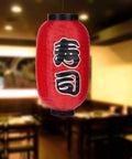 Red Chochin Silk Lanterns, Set Of 8, 14 Inch Japanese Hanging Lanterns For Festivals And Wedding Decor, ribbed with kanji