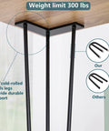 18 Inch Hairpin Table Leg Set Of 4 With Solid Rods Metal Desk Legs attached under a wooden tabletop, showcasing durable steel construction.