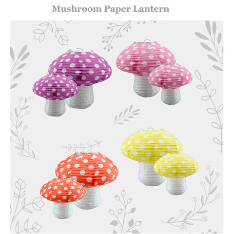 Totally Adorable Mushroom Shaped Paper Lanterns Set For Indoor And Outdoor Parties, Forest Jungle Wonderland Theme