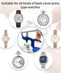 All in One Watch Repair Press Tool Set 16 Pieces Kit With Dies 18mm To 50mm Case Open Pry Blades Case Closer Battery Replacement