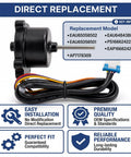 Upgraded 4-Pin Refrigerator Condenser Fan Motor 12VDC 1A Replacement, 2200RPM Cooling Fan shown with wires and model numbers