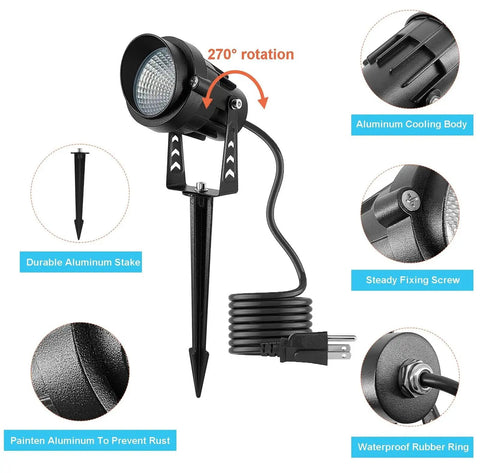 Warm White Outdoor Landscape Spotlight 12W 3000K IP65 Waterproof Garden Lighting with aluminum cooling body and rubber ring
