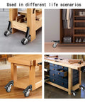 Heavy Duty Retractable Workbench Casters Kit With Smooth Rolling Polyurethane Wheels And No Jiggle Adjustable Leveling Glides used on various workbenches.
