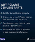 Graphic explaining benefits of genuine Polaris parts for pool cleaners, emphasizing durability and perfect fit.