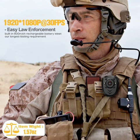 Soldier wearing 64GB Body Cam For Patrol And Everyday Use 1080P Night Vision Wearable Camera with 6 Hour Battery Life.
