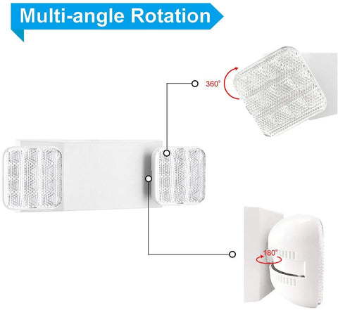 12 Pack Commercial LED Emergency Light With Dual Heads Hardwired Battery Backup For Power Outages showing dual heads with multi-angle rotation.