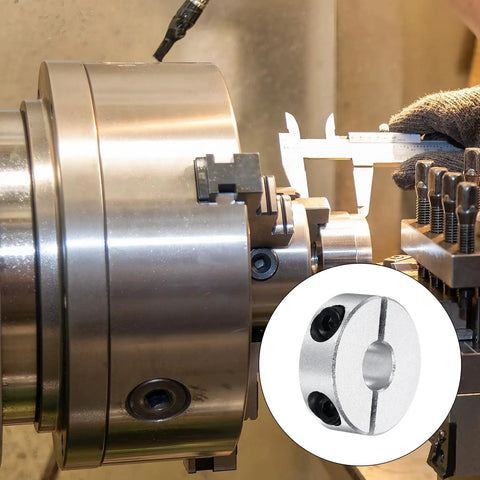 Aluminum Double Split Shaft Collar Set With Ten Millimeter Bore And Three Eighths Inch Bore Clamp Collar With Set Screws Four Pack for motor shafts